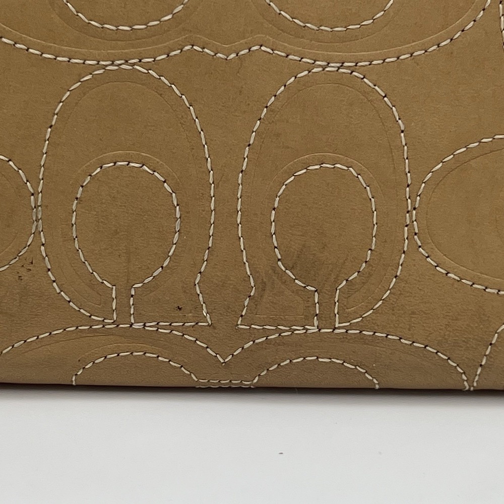 Coach Signature Logo Embossed Leather Tri Fold Stitched Wallet License Window - Picture 11 of 16